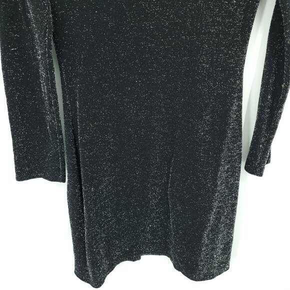VTG 90s Shimmery Tie Front Long Line Stretchy Cardigan M Black/Silver - Picture 14 of 16